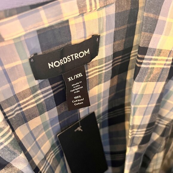 Nordstrom Print Shawl Collar Cotton Poplin Robe- Blue Plaid - Picture 5 of 6